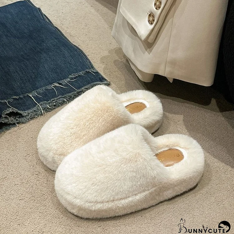 Fuzzy Round Toe Flat Slippers