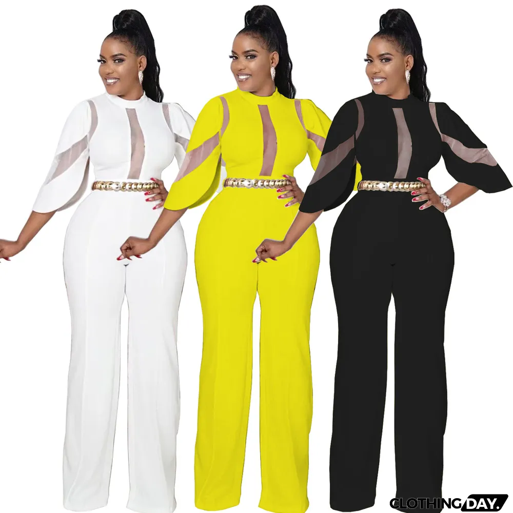 Fashion Net Yarn Patchwork Sexy Jumpsuit