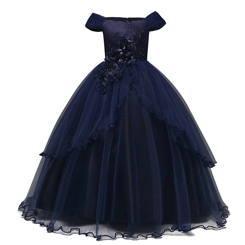 Kids Girls Clothes Lace Flower Fancy Bridesmaid Kids Dresses Children Princess Dress long Gowns Pageant Party Communion Cosutme