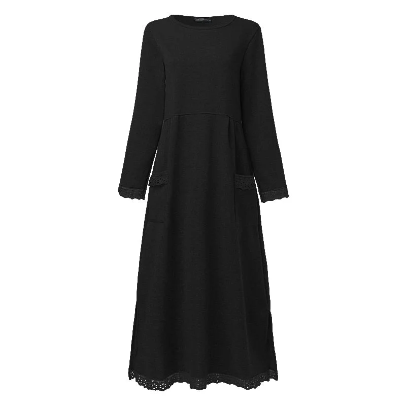 ZANZEA Women Turtleneck Long Sleeve Sweatshirts Dress Casual h Fluffy Patchwork Long Dress Autumn Vintage Vestido Sundress
