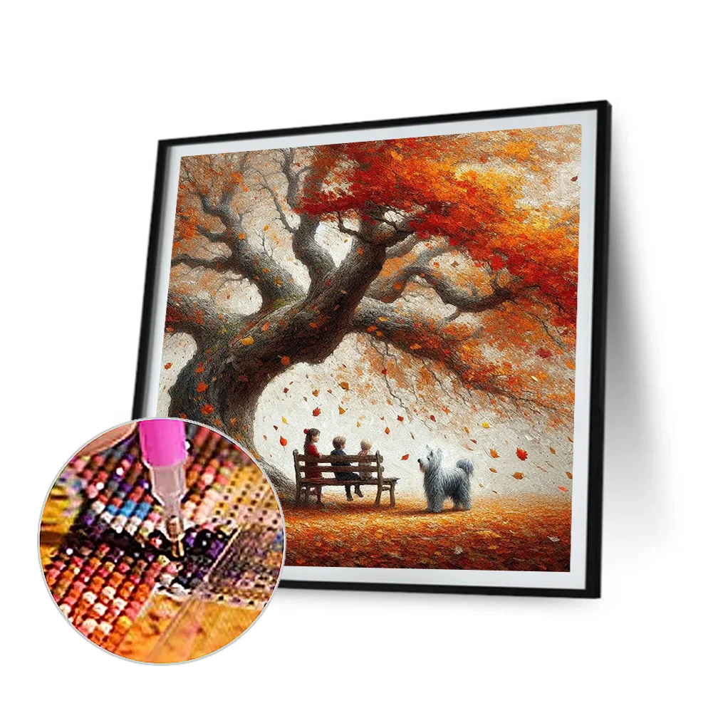 Diamond Painting - Full Round Drill - Autumn Tree Dog(Canvas|40*40cm)