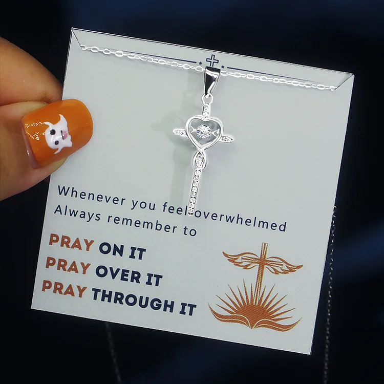 For Daughter - When Feel Overwhelmed Pray On It Cross Beating Necklace