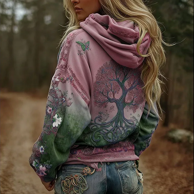 Women's Vintage Viking Tree Of Life Art Gradient Comfort Hoodie