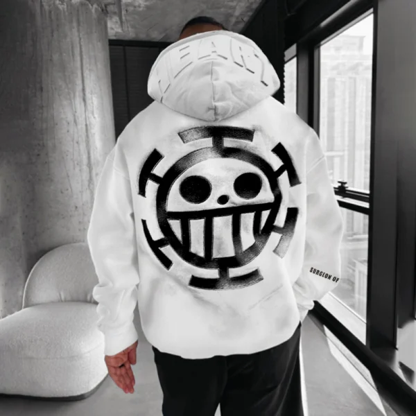 One Piece Anime Embroidered Printed Oversized Hoodie 