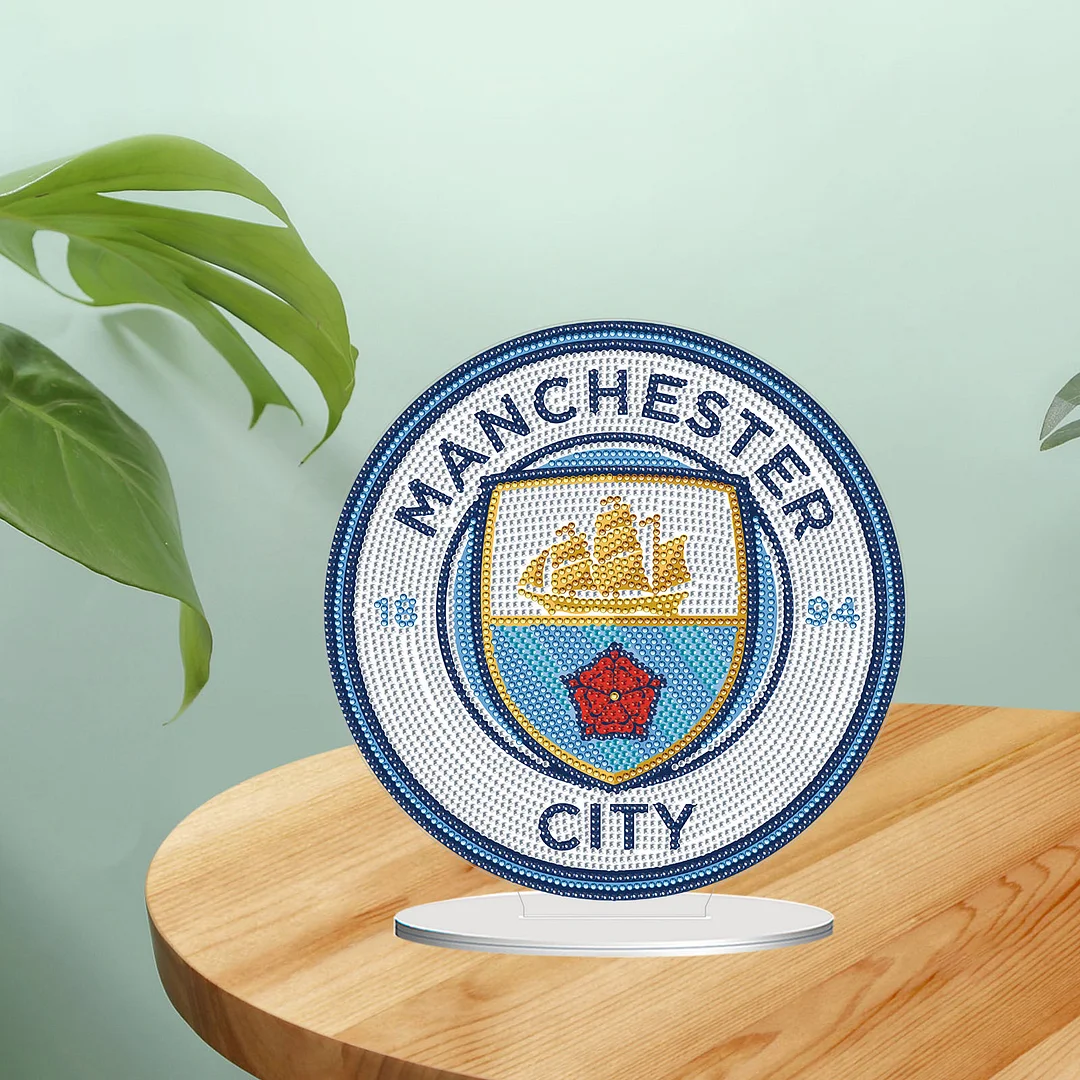 5D DIY Manchester City FC Acrylic Special Shape Diamond Painting Desktop Ornaments Stand Up 5D Gem Painting Crafts for Home Office Table Top Decor