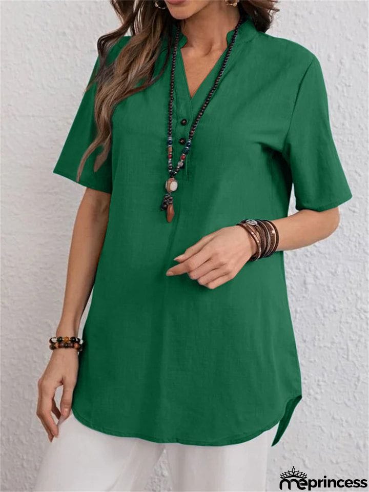 Women's Summer Pure Color Trendy V Neck Shirts