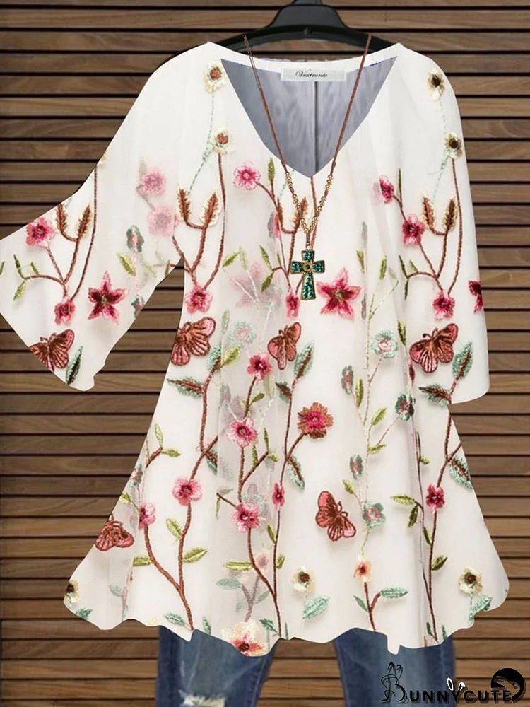 Women Half Sleeve V-neck Floral Printed Top Dress