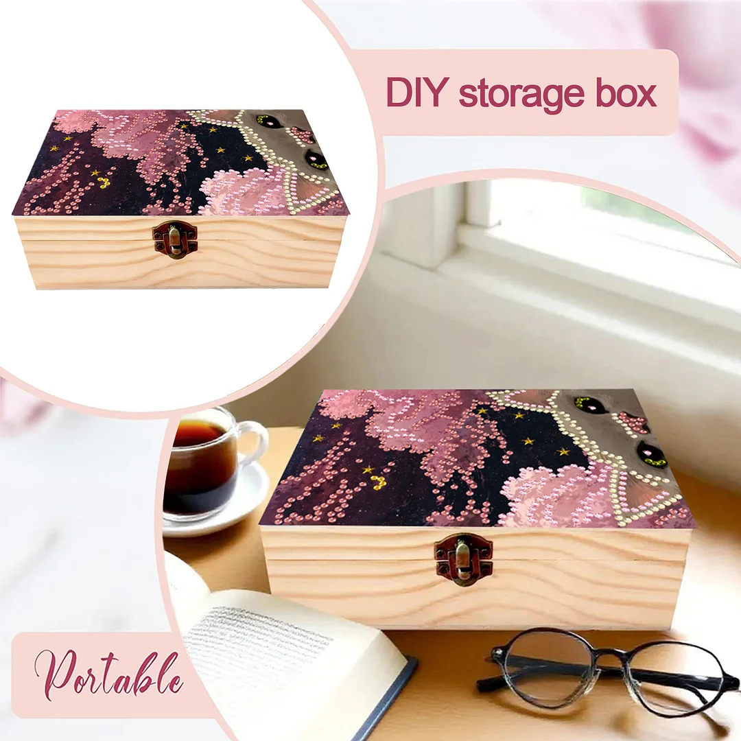 Cats and Clouds DIY Wooden 5D Diamond Art Diamond Art Storage Box Desktop Decor