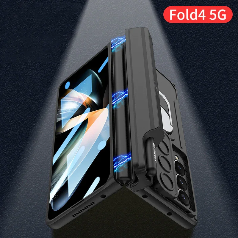 Applicable To Samsung Z Fold 3/4/5Slide Rail Lens Cover Push Window 2-In-1 Ring Holder Folding Phone Case