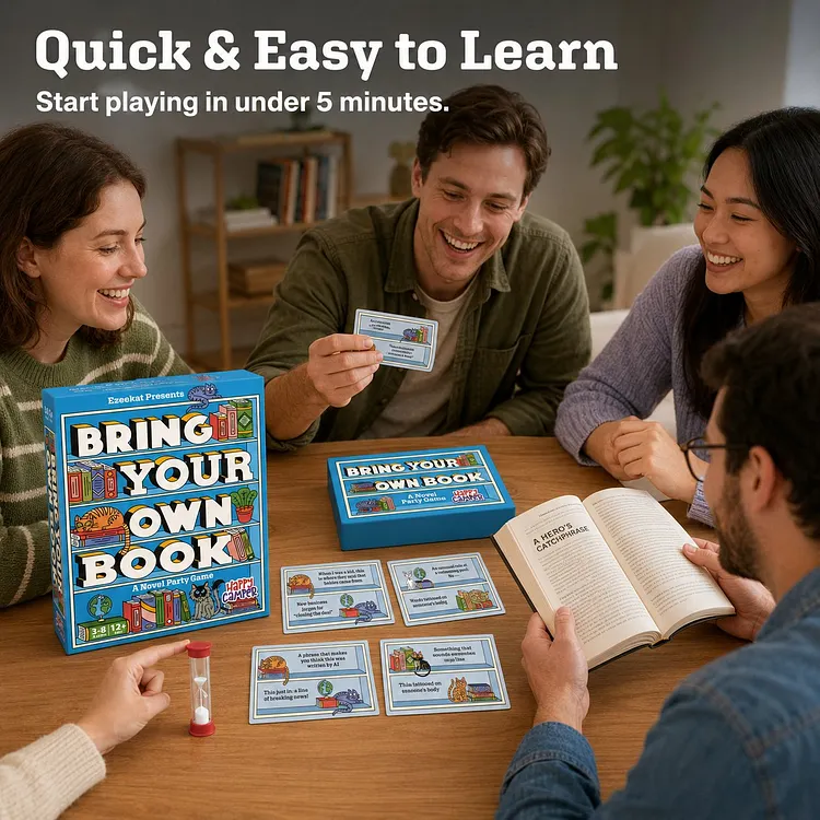 🔥 LAST DAY 50% OFF &ndash; 📚 Bring Your Own Book Party Game | 150 Hilarious Prompt Cards, 60-Second Timer & Endless Book Night Fun 🐱🎉 