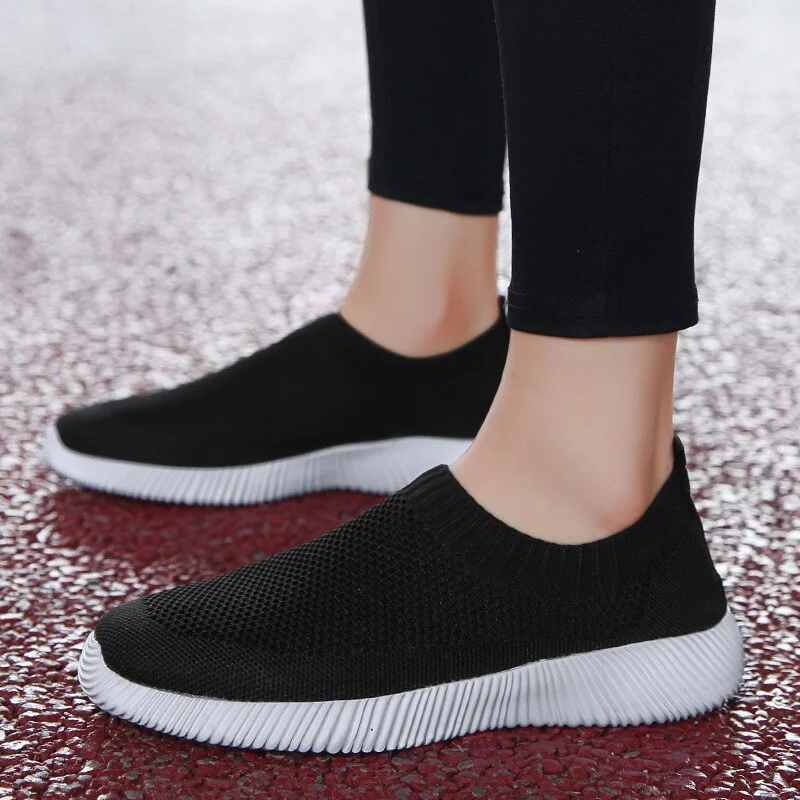 Plus Size 43 Breathable Mesh Platform Sneakers Women Slip on Soft Ladies Casual Running Shoes Woman Knit Sock Shoes Flats