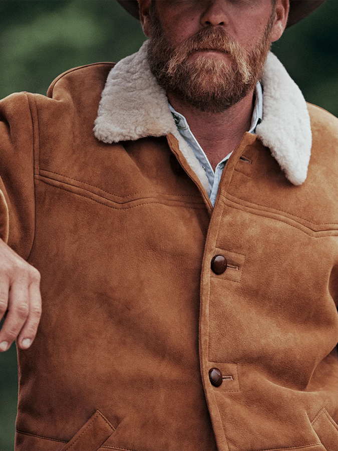 Men's Vintage Suede Patchwork Lamb Fleece Multi-Pocket Reverse Collar Outdoor Jacket