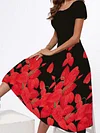 Women's A Line Dress Midi Dress Black Gray Red White Yellow Short Sleeve Floral Butterfly Animal Print Spring Summer Square