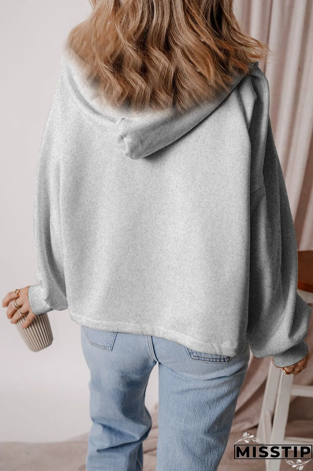 Pocketed Half Zip Dropped Shoulder Hoodie