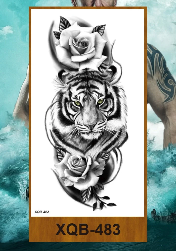 Temporary Tattoo Stickers Men Women Adult Girl Chest Flower Arm Leg Fake Tatoo Semi Permanent Tiger Wolf Beauty & Beast Body Art