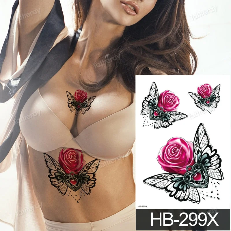 Waterproof Temporary Tattoo Sticker Butterfly Flower Wing Fake Tatto Big Tatoo Tatouage Temporaire Back Chest For Women Girl