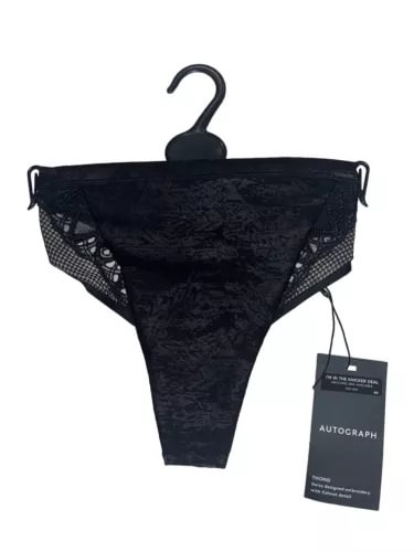 pornhint Pornhint Sizes 16 20 28 Black Thong Knickers Panties M&S Autograph Embroidered Fishnet New