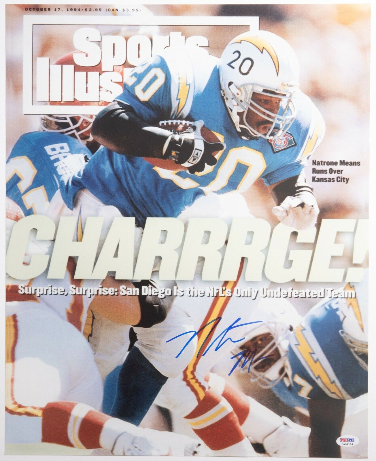 Natrone Means Signed 16x20 Photo Poster painting PSA/DNA October 1994 Sports Illustrated Cover