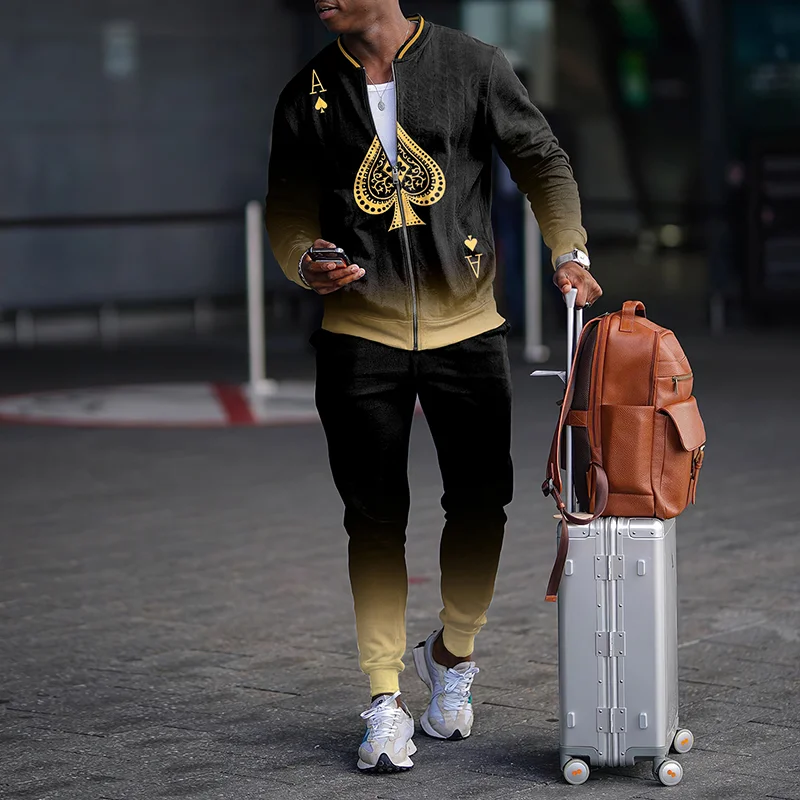 Fashion Black Gold Gradient Ace Of Spades Jacket And Pants Co-Ord