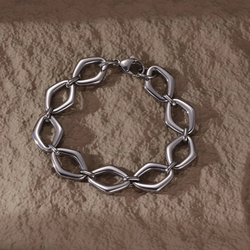 Casual Hip-Hop Rock Rhombus 304 Stainless Steel Hollow Out Men's Bracelets Men Chain Bracelets