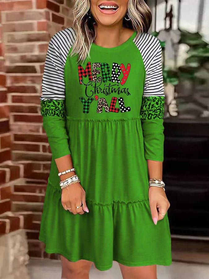 Women's Merry Christmas Yall Leopard Print Sequin Leopard Panel Dress