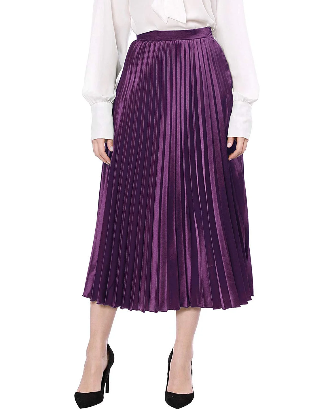 Women's Zip Closure Accordion Pleated Metallic Midi Party Skirt