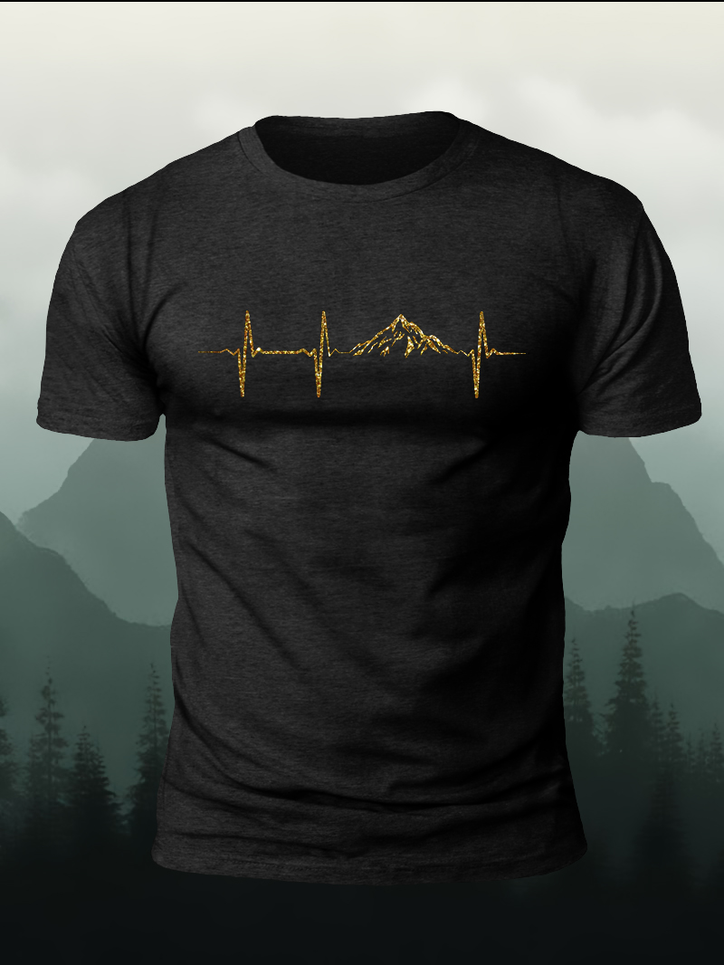 Mountain Heartbeat Print Short Sleeve T-Shirt