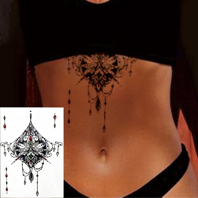 1 PIECE Under Boob Sternum Temporary Tattoo with Unalone, Spiritual Symbols,Loutus Pattern Body Art Sexy Waist Tattoo For Girl