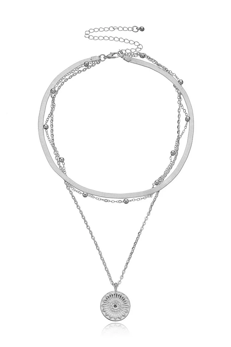 Bead Cross Chain Round Pendant Necklaces