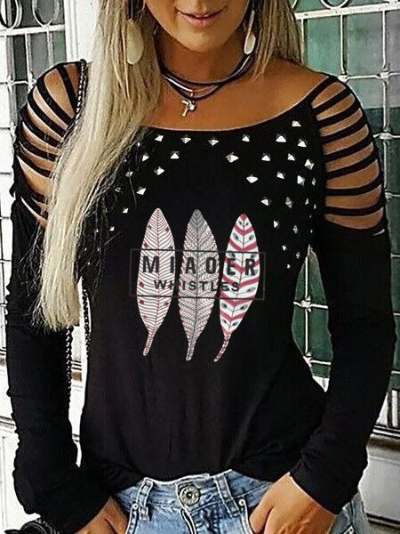 Women Long Sleeve V-neck Graphic Floral Printed Top