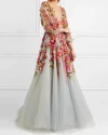 Multi-layer mesh V-neck maxi dress flowers