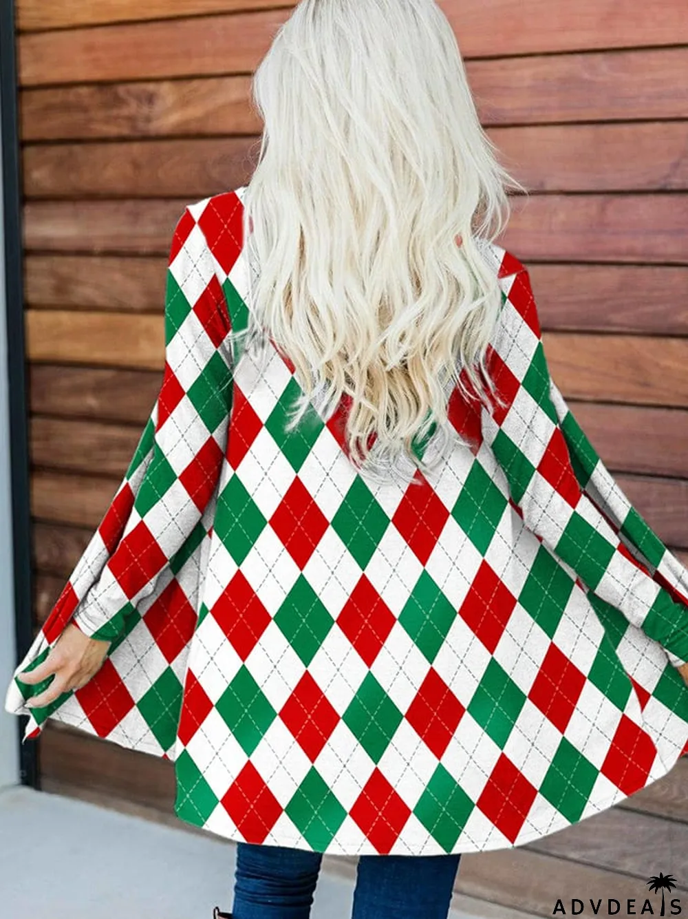 Women's Christmas Argyle Print Cardigan