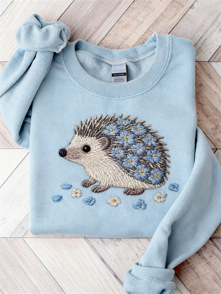 Lovely Hedgehog Carrying Flowers Cozy Sweatshirt wearshes
