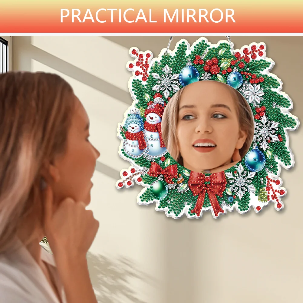 Snowman Wreath DIY Diamond Painting Mirror Kit Diamond Art Makeup Mirror