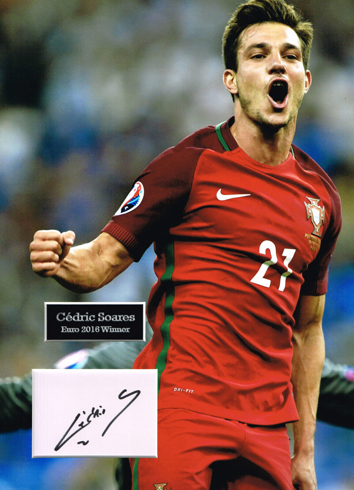 Cedric SOARES SIGNED Autograph 16x12 Photo Poster painting Mount AFTAL COA Portugal Euro Winner