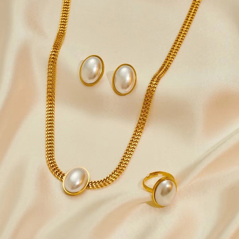 Elegant Geometric Oval 304 Stainless Steel 18K Gold Plated Jewelry Set