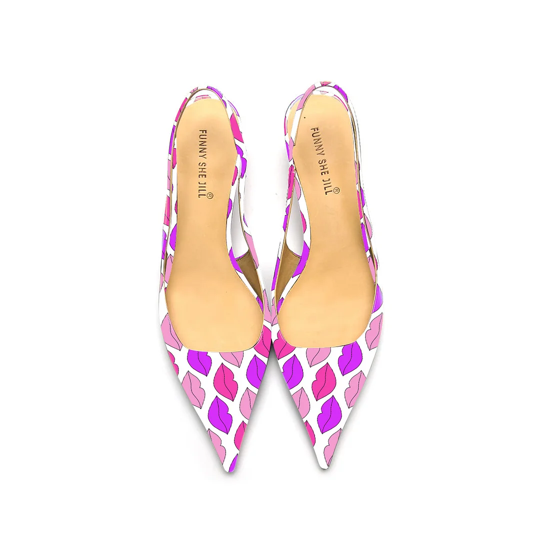 Purple Patent Leather Pointed Toe Elegant Kitten Heel With Lip Pattern