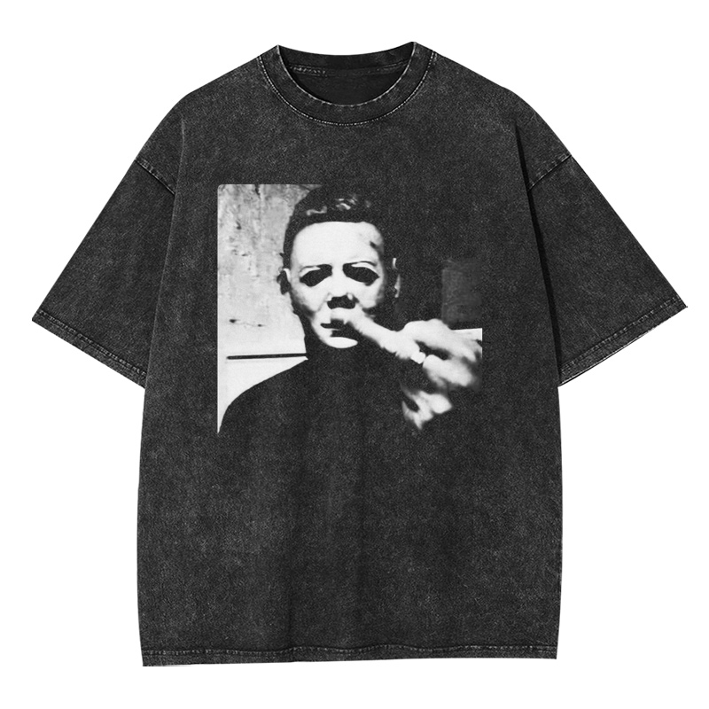 Horror Monster Middle Finger Washed T-shirt
