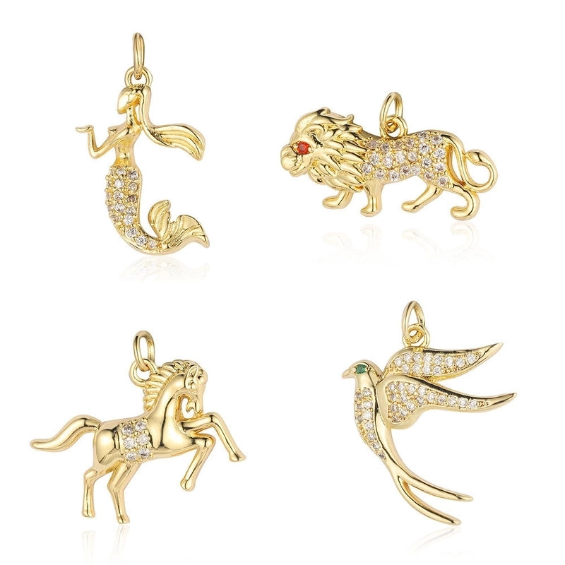 1 Piece Copper Zircon 18K Gold Plated Fox Mermaid