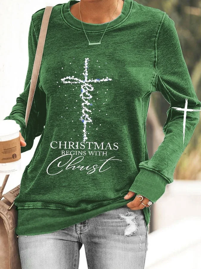 Women's Jesus Christmas Begins With Christ  Casual Sweatshirt socialshop