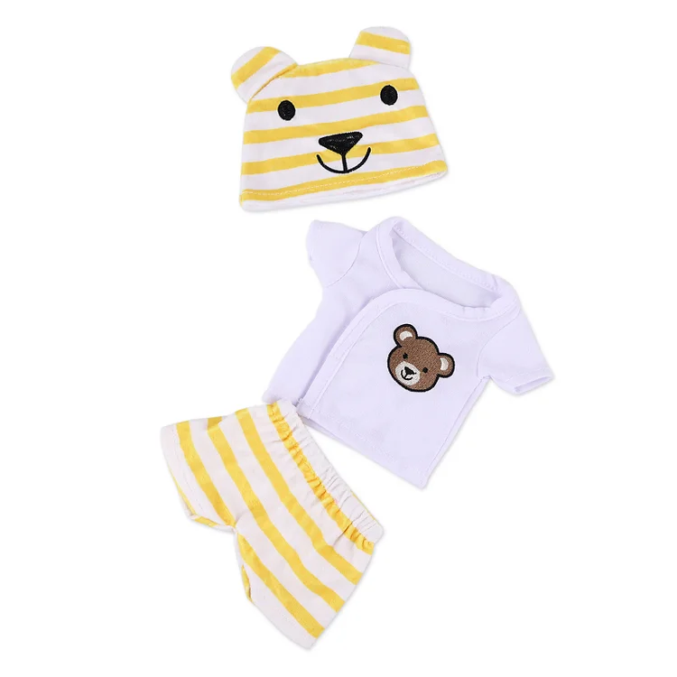  For 16" Full Body Silicone Baby Doll Striped Bear Clothing 3-Pieces Set Accessories - Reborndollsshop®-Reborndollsshop®