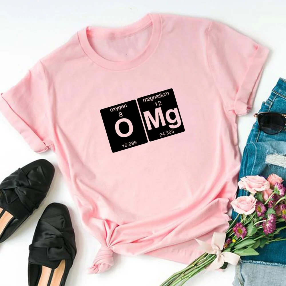 Funny Science cotton T-Shirt OMG T-shirt Oxygen Magnesium Funny Geek Screen Printed T-Shirt Tee Shirt Ladies Women students tops