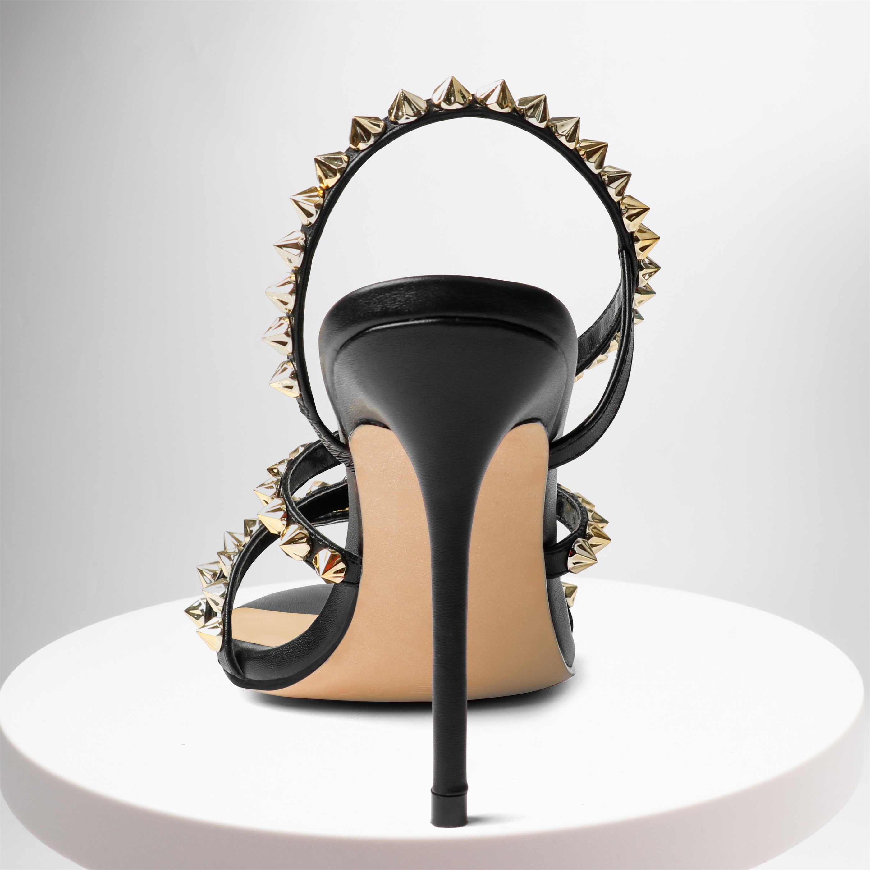 10CM/4 inch Elastic Strap Gold Studded Stilettos Sandals