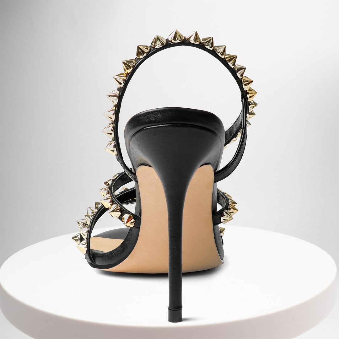 10CM/4 inch Elastic Strap Gold Studded Stilettos Sandals