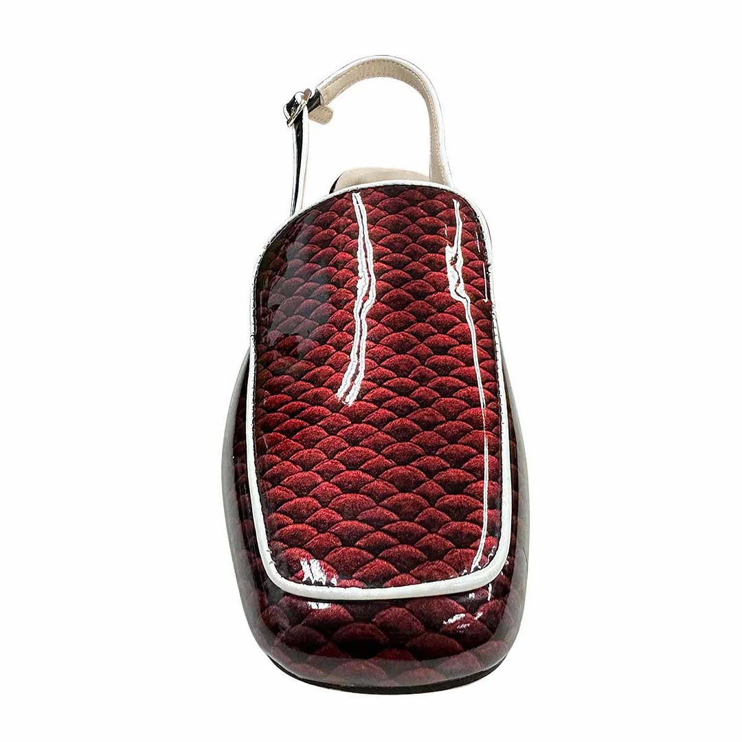 Red Patent Leather Slingback Square Toe Snakeskin Women's Loafers