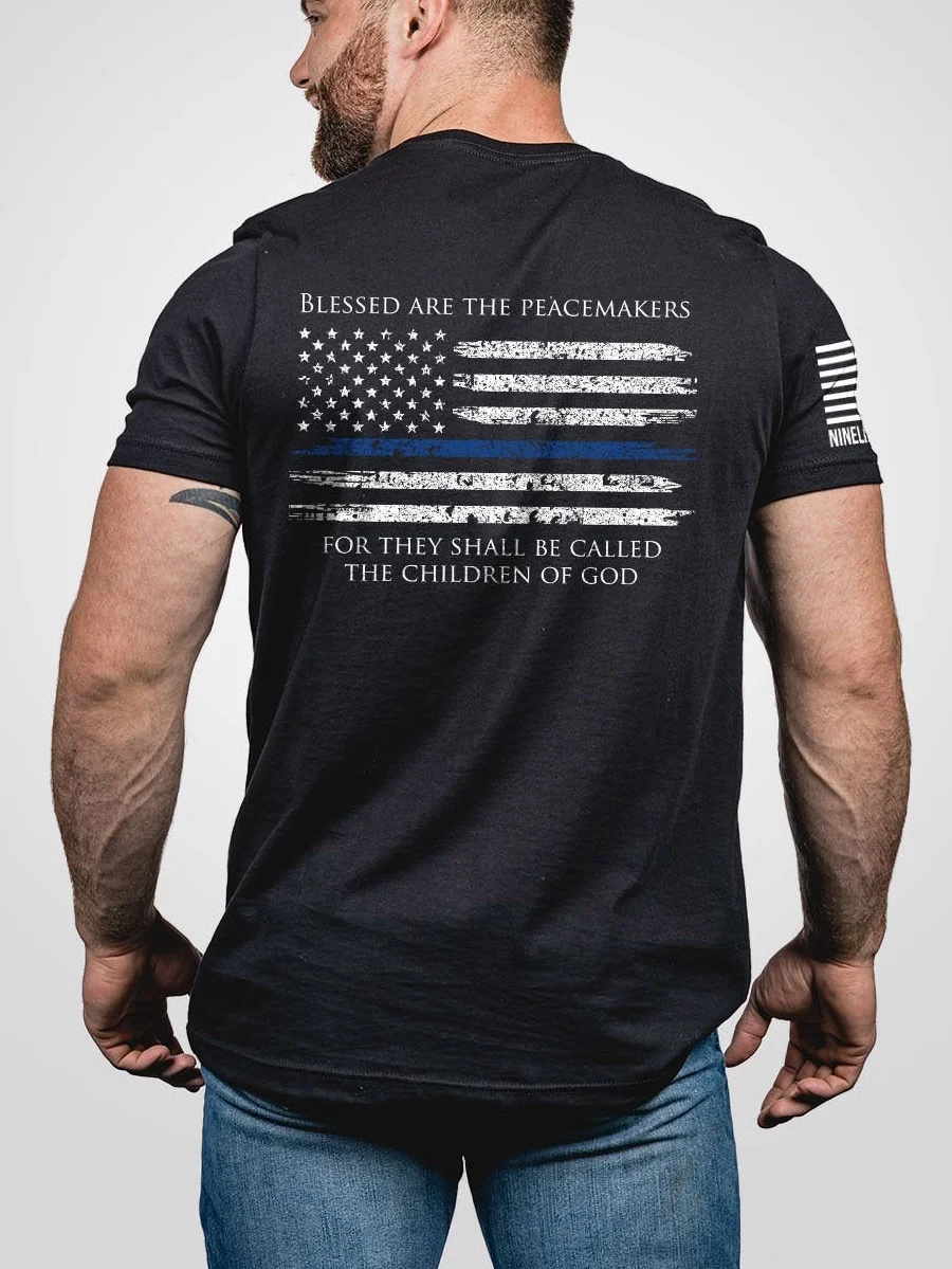 Men's Thin Blue Line Print T-Shirt