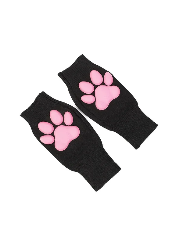 3D Kitty Paw Knitted Half Finger Gloves