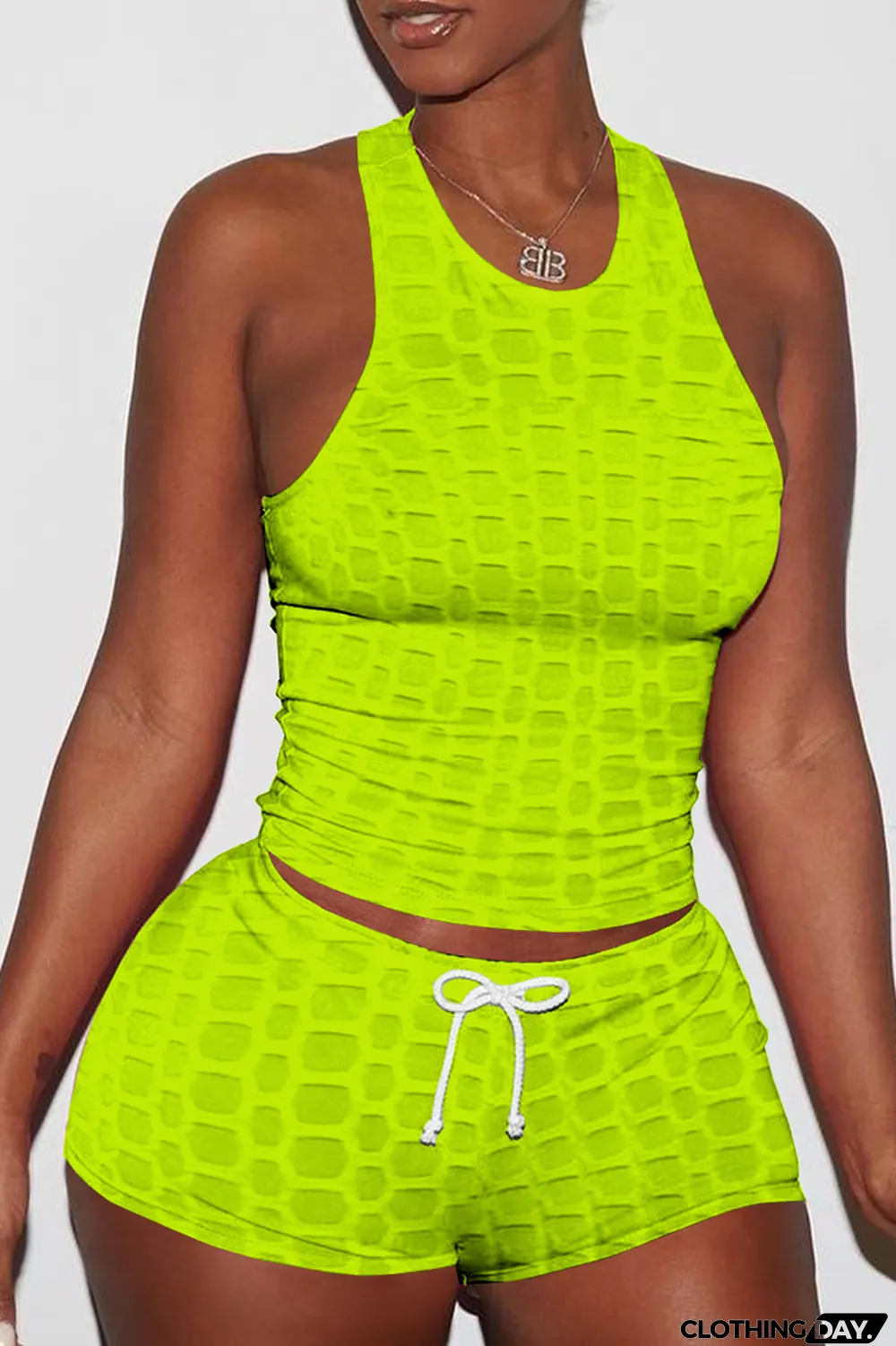 Orange Sexy Solid Backless O Neck Sleeveless Two Pieces