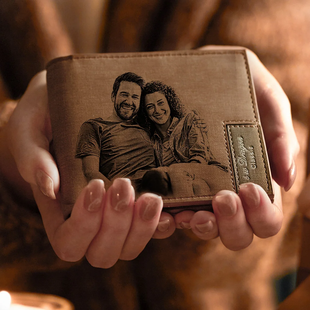 Father's Day Gifts For Men - Custom Photo Engraved Wallet Personalized Wallets