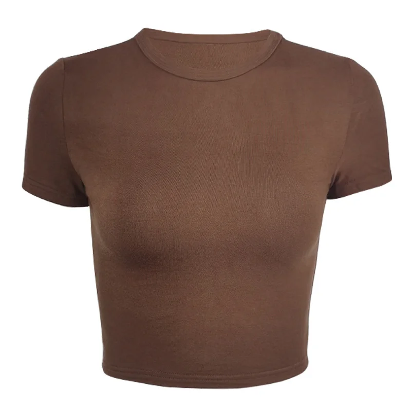 Uveng Uveng Fashion Solid Color Short Crop Casual Jacket Elastic Slim Round Collar T Shirt Women